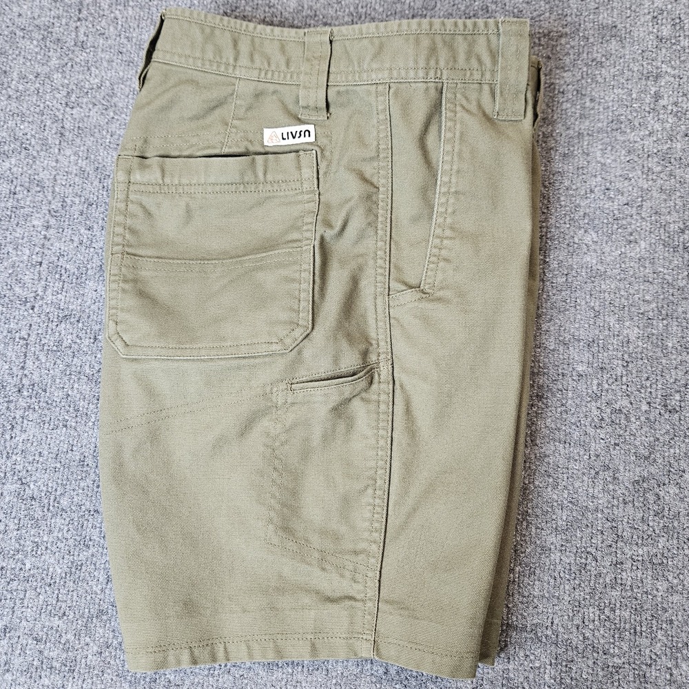 Livsn Men's Flex Canvas Shorts Size 30 Green Canvas‎ Organic Cotton Blend